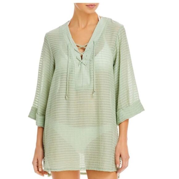 J. Valdi Sage Lace Up Shirt Swim Cover Up Sz S NWT - Picture 1 of 14